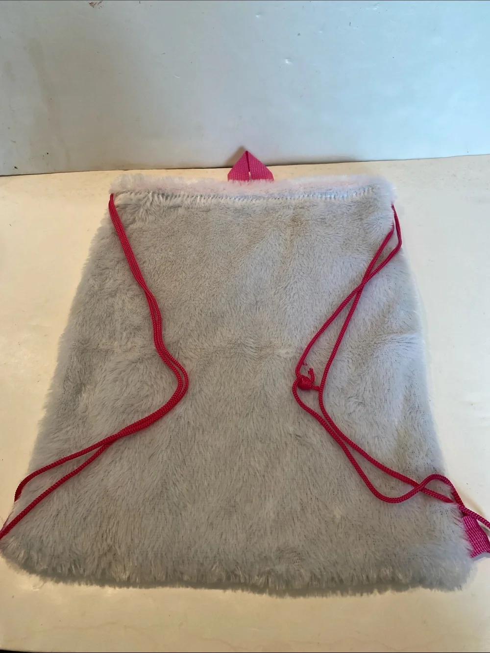 White Faux Fur Kitten Drawstring Backpack
